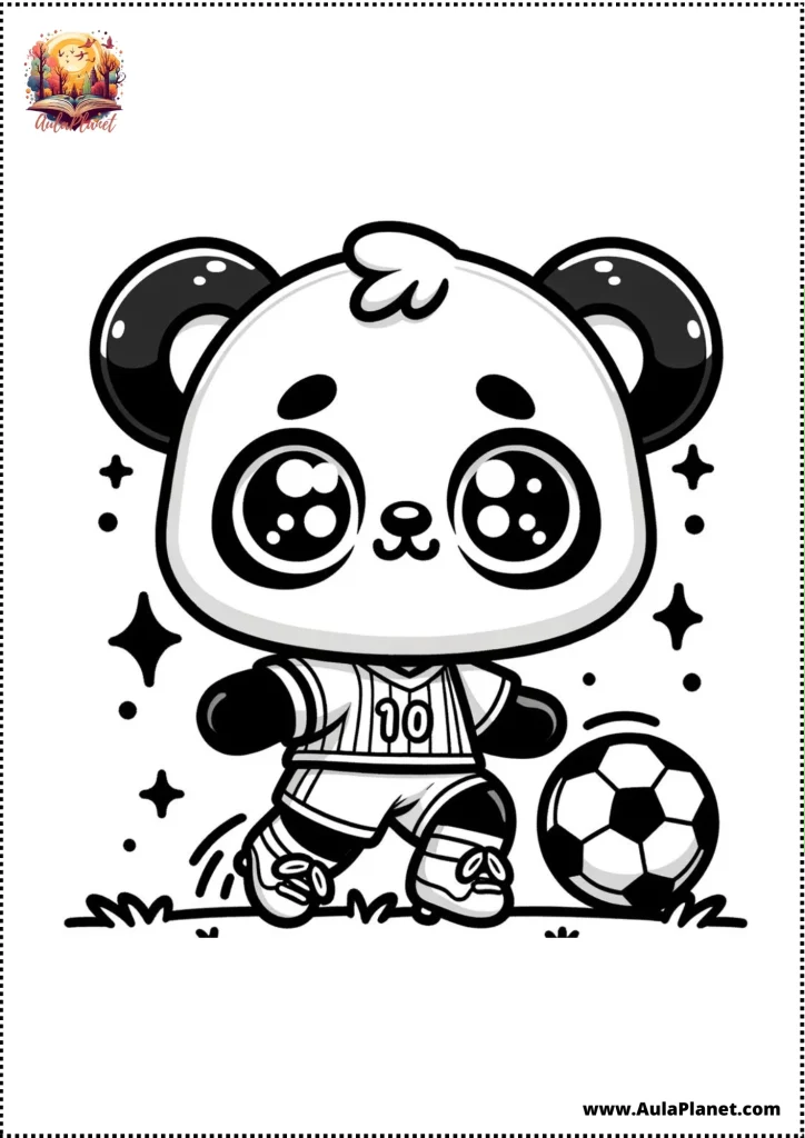 Oso Panda Kawaii futbolista para colorear