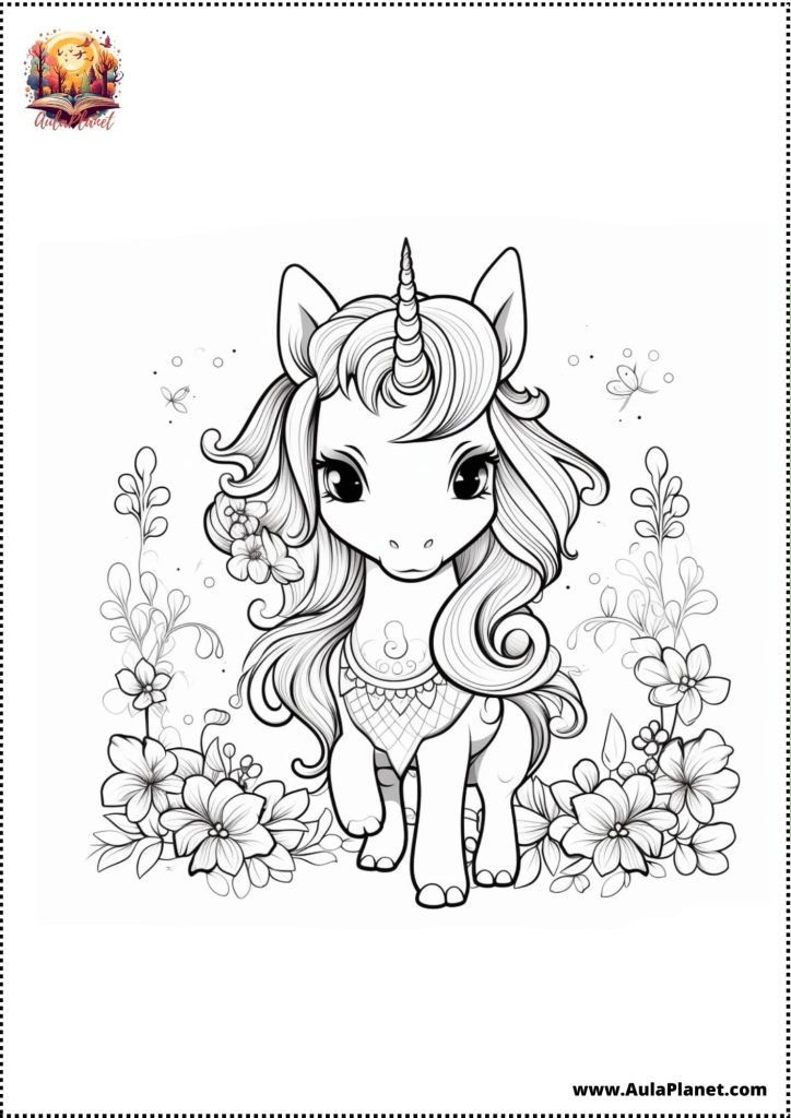 Kawaii unicorn boyama sayfaları