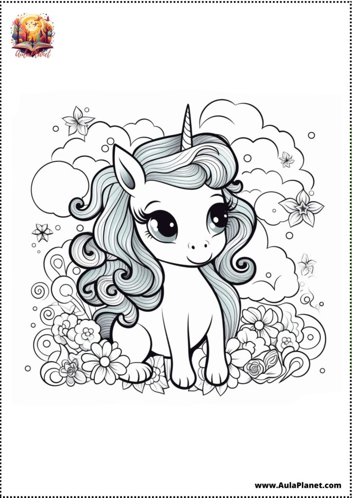 Kawaii unicorn boyama sayfaları