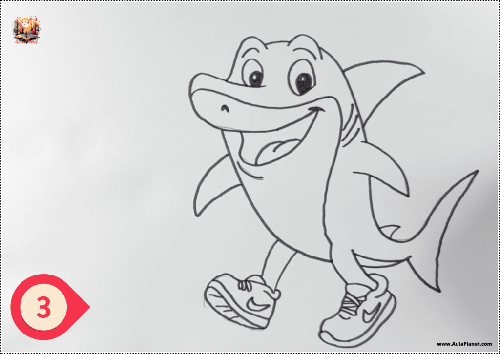 Como desenhar o Tralalero Tralala no estilo Disney - Passo 3
