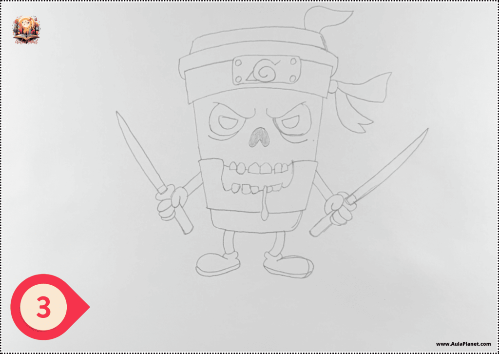 Como Desenhar o Cappucino Assassino Zumbi Passo 3