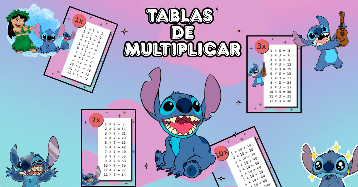 Tablas de multiplicar de Stitch del 1 al 10 para imprimir