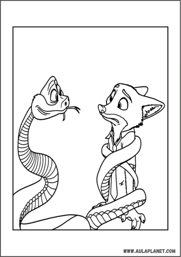 Gambar mewarnai Zootopia 2 – Gary the Snake dan Nick