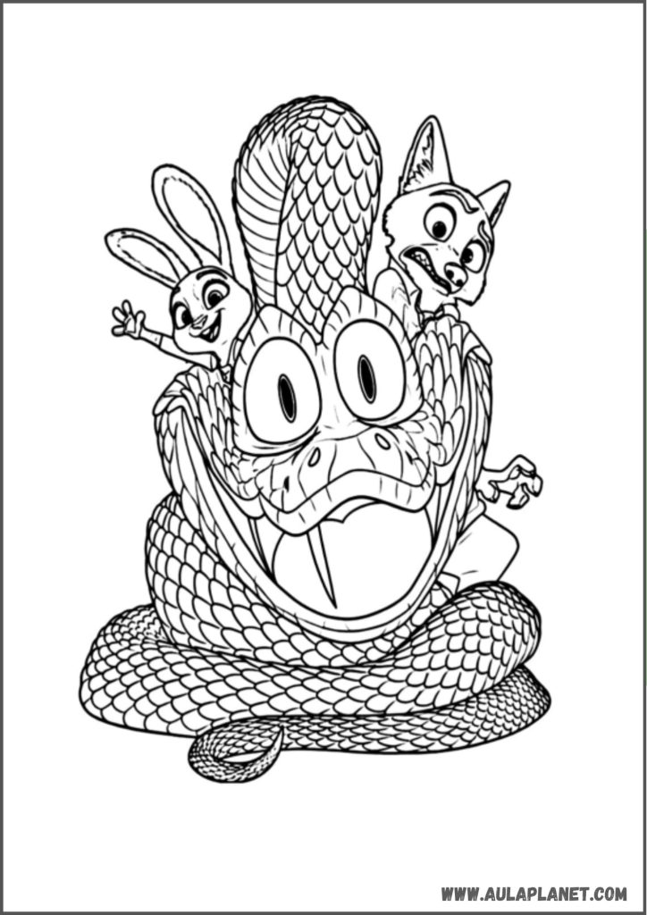 Gambar mewarnai Zootopia 2 – Nick, Judy, dan Gary