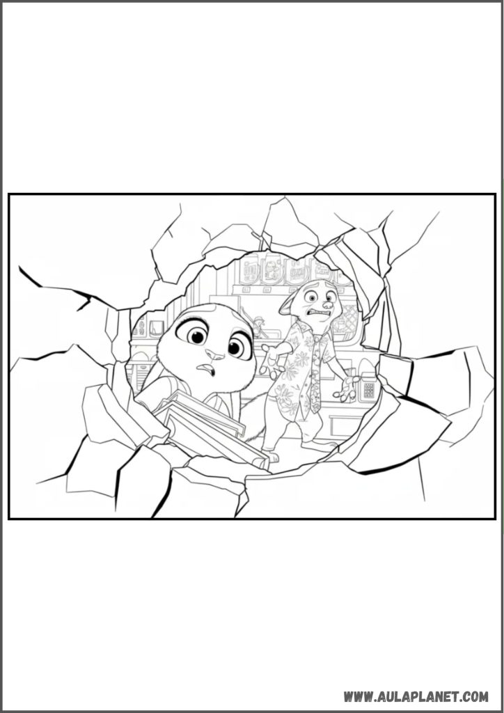 Gambar mewarnai Zootopia 2 – Nick dan Judy