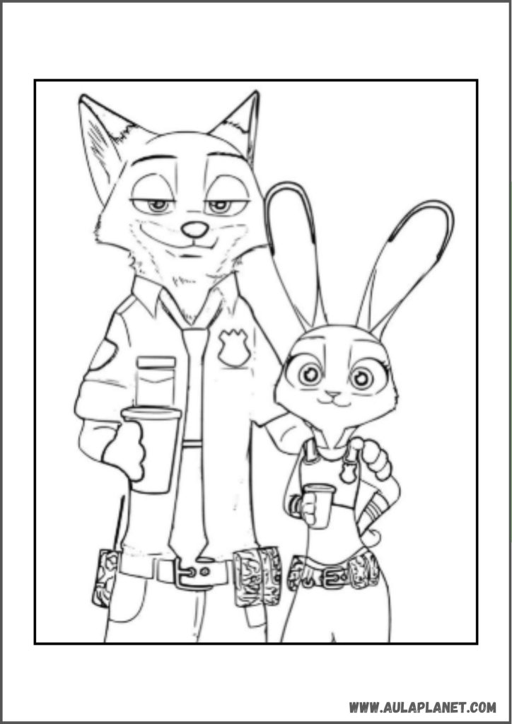 Gambar mewarnai Zootopia 2 – Nick dan Judy