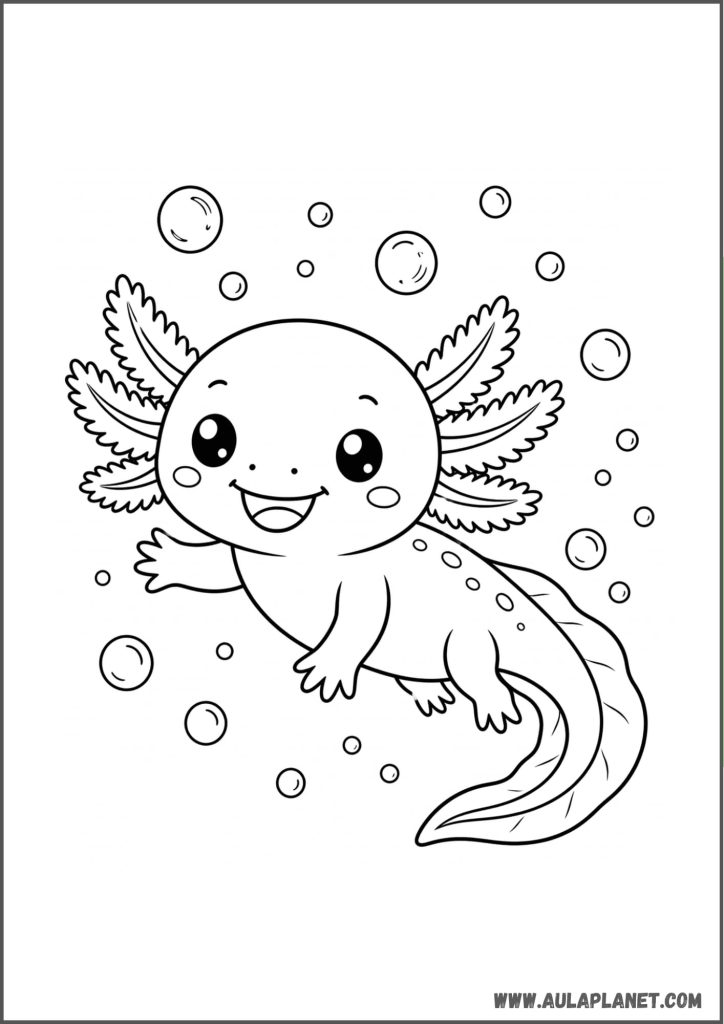 Axolotl with Bubbles Coloring Page
