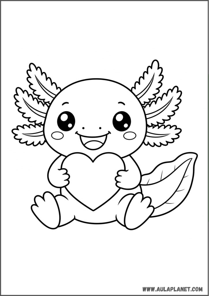 Axolotl with Heart Coloring Page