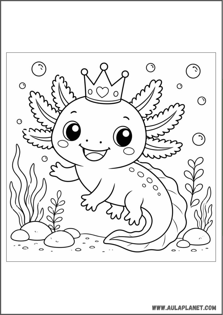 Axolotl with Crown Coloring Page