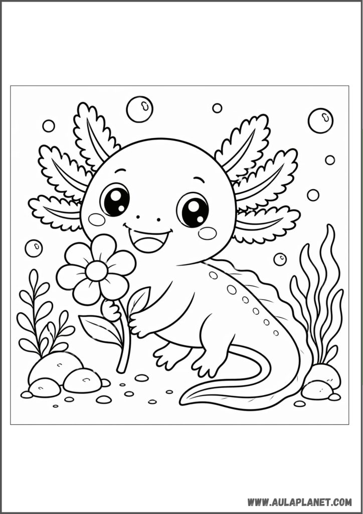 Axolotl with Flower Coloring Page