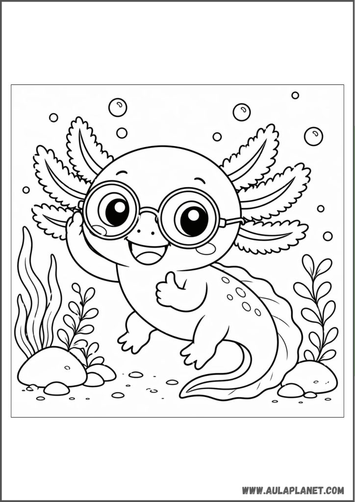 Axolotl with Glasses Coloring Page