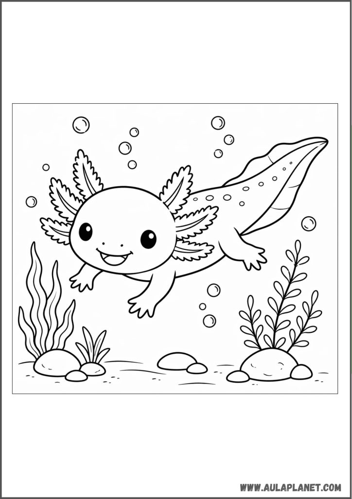 Axolotl Swimming Underwater Coloring Page