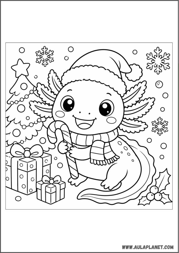 Christmas Axolotl Coloring Page