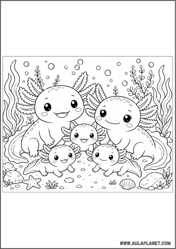 Axolotl Family Coloring Page