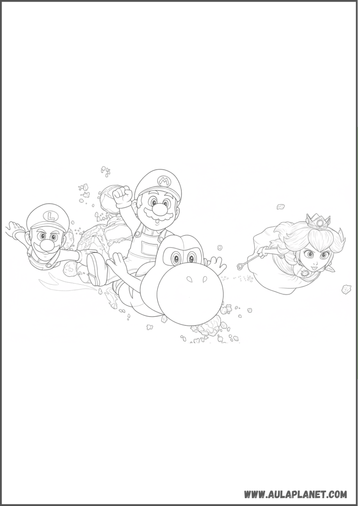 mario luigi putri peach yoshi terbang untuk diwarnai