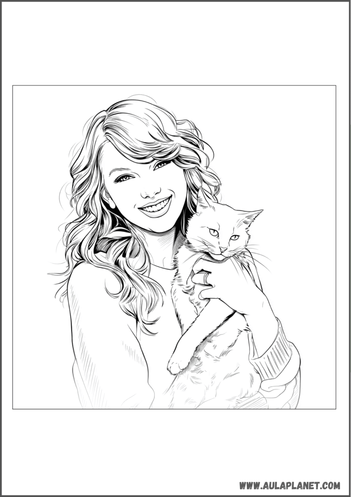 Taylor Swift con gato para colorear