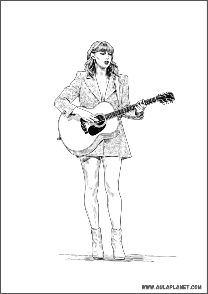 Taylor Swift con guitarra acústica para colorear
