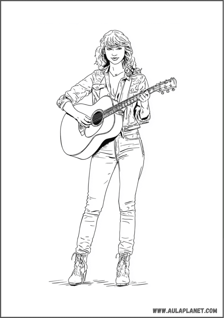 Taylor Swift con guitarra acústica para colorear