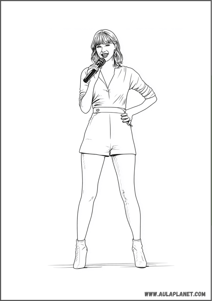 Taylor Swift con micrófono cantando para colorear