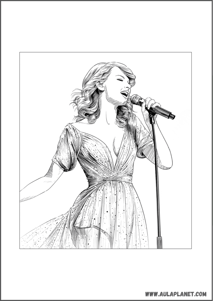 Taylor Swift con vestido de concierto para colorear