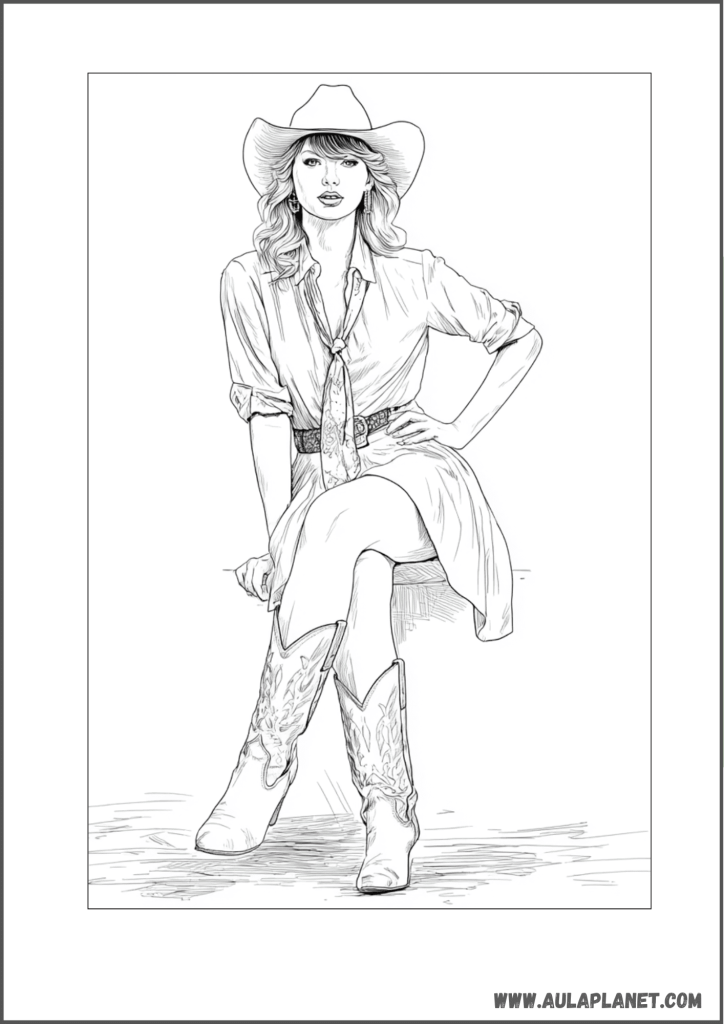 Taylor Swift estilo country con sombrero para colorear