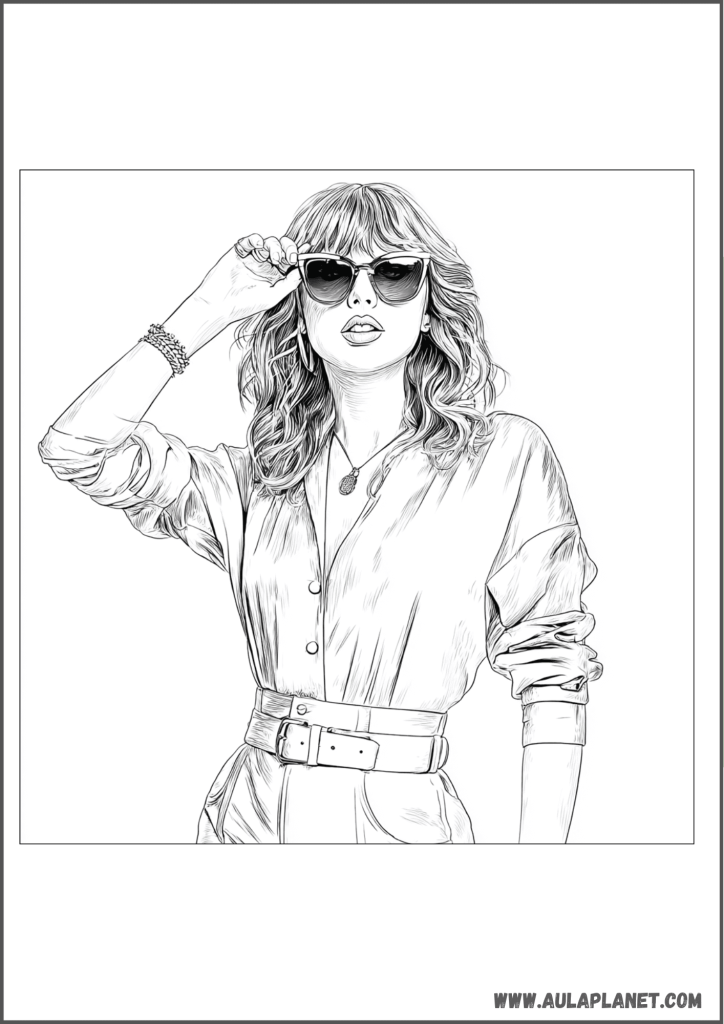 Taylor Swift estilo pop star con gafas para colorear