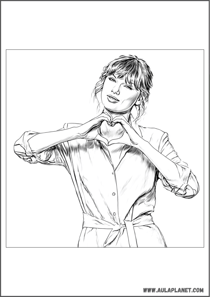 Taylor Swift haciendo un corazón con las manos para colorear