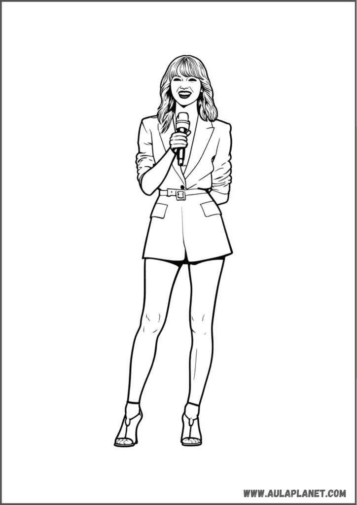 Taylor Swift sonriendo con micrófono para colorear