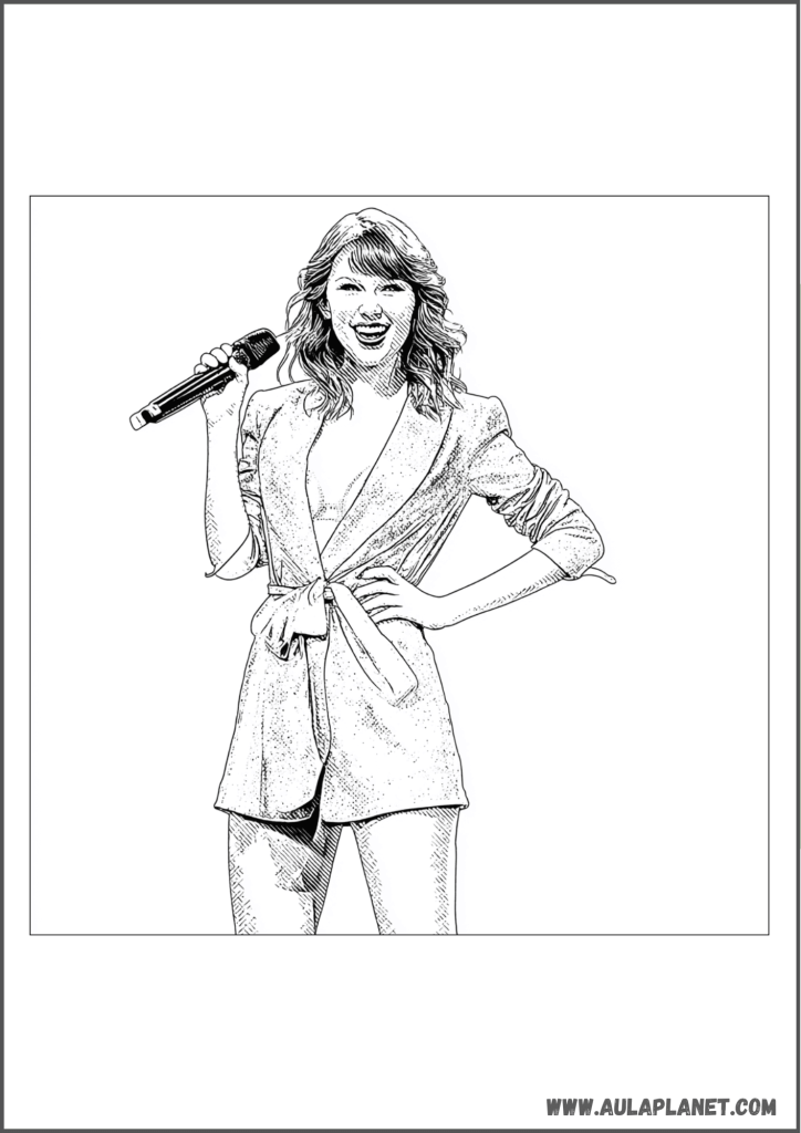 Taylor Swift sonriendo con micrófono para colorear