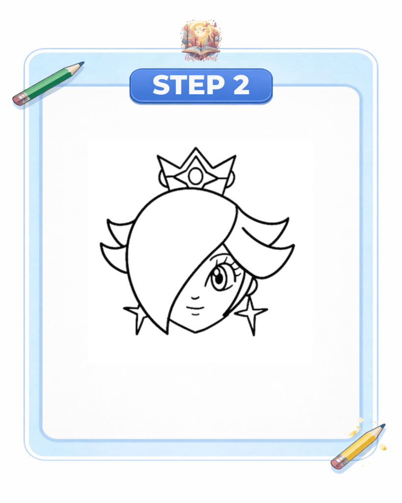 how to draw rosalina step 2 face hair crown stars