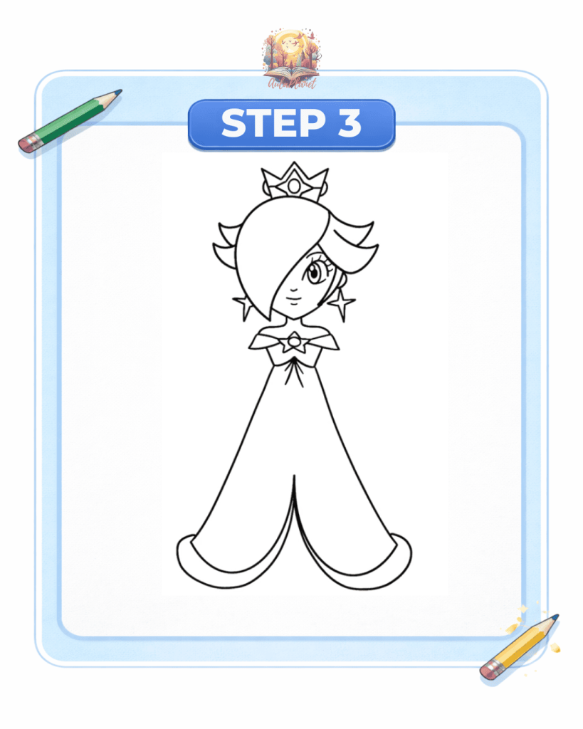 how to draw rosalina step 3 body dress star