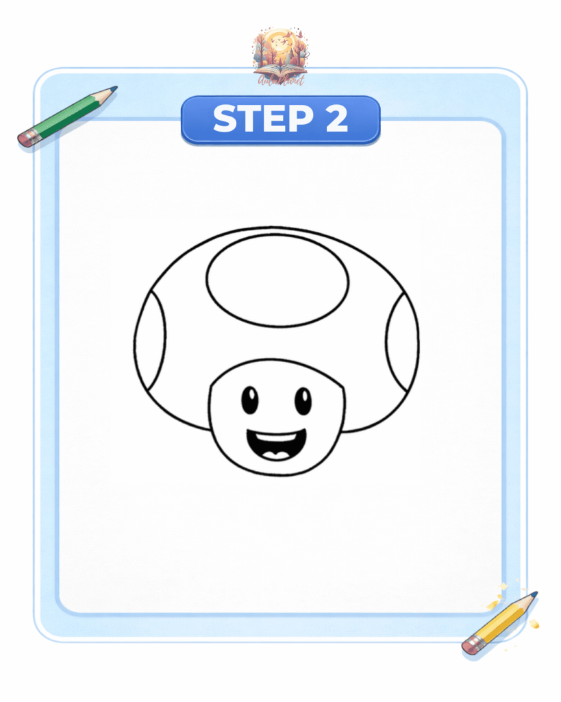 how to draw toad step 2 mushroom head spots character
