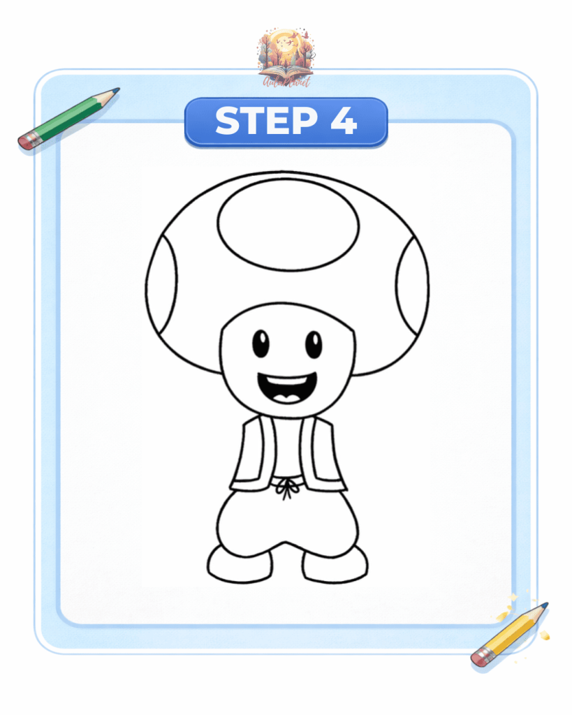 how to draw toad step 4 legs pants shoes character
