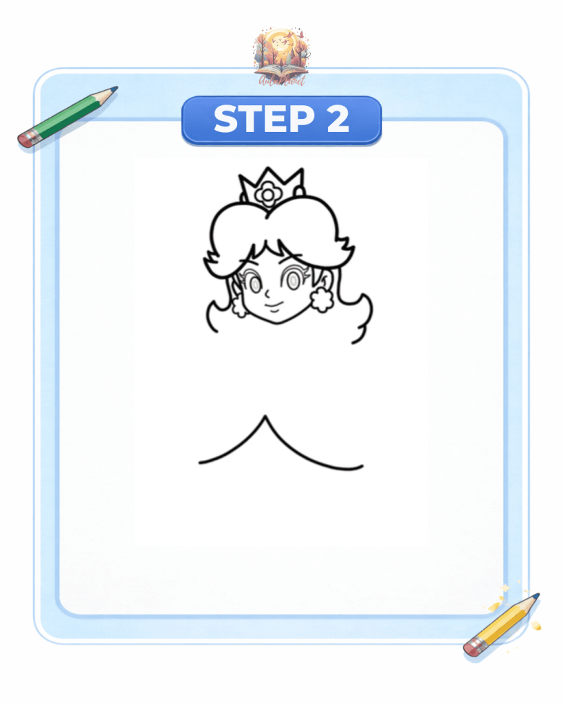 how to draw princess daisy step 2 head details earrings crown hair