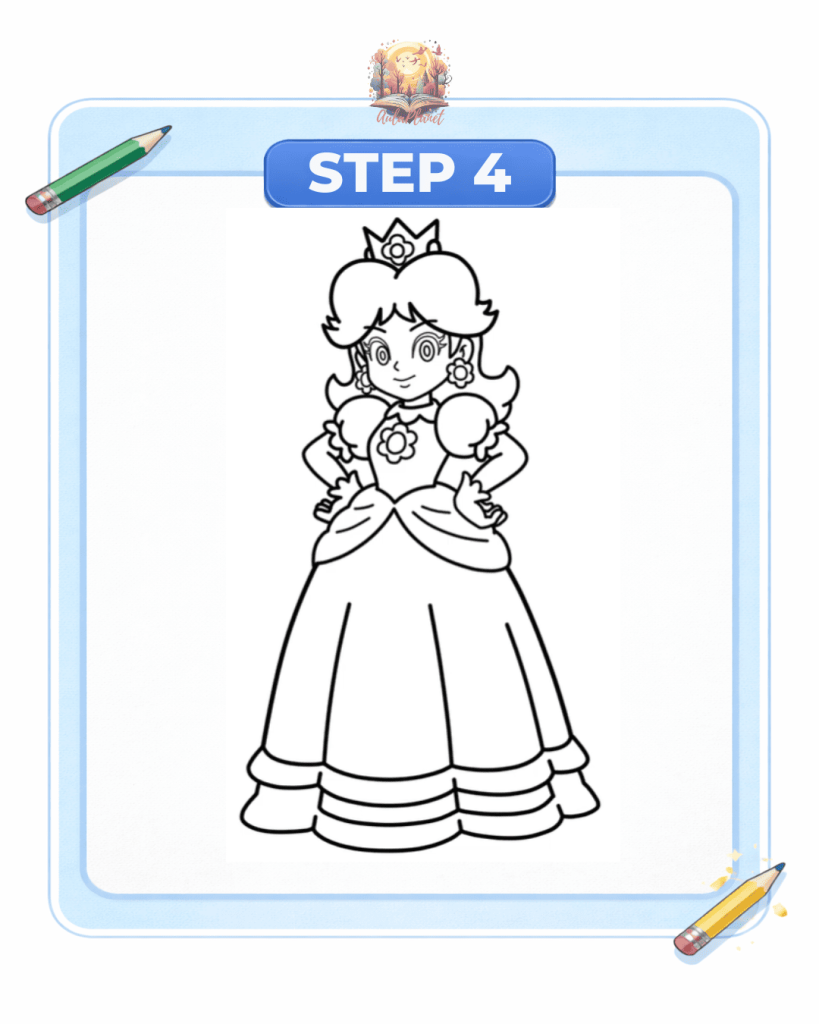 how to draw princess daisy step 4 full dress final drawing