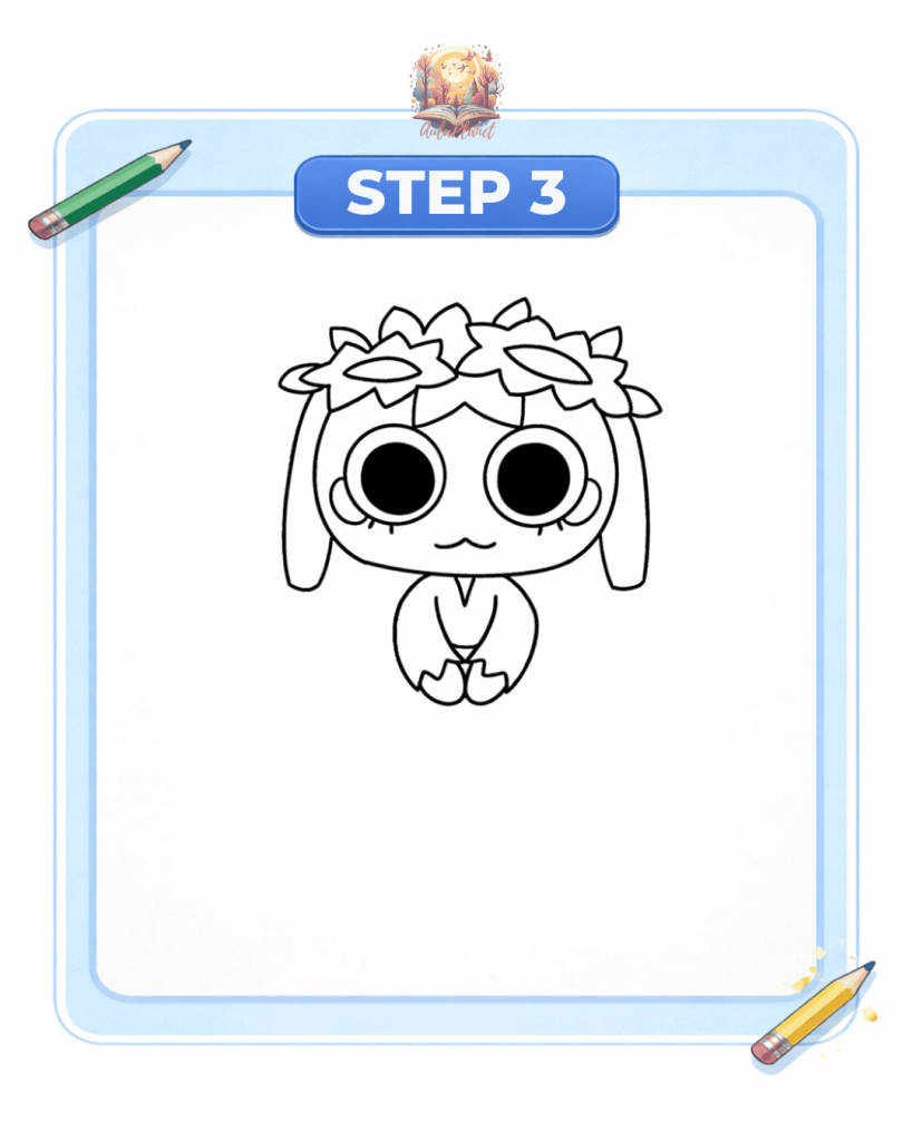 como dibujar sunflower patch bassie paso 3 cuerpo brazos vestido