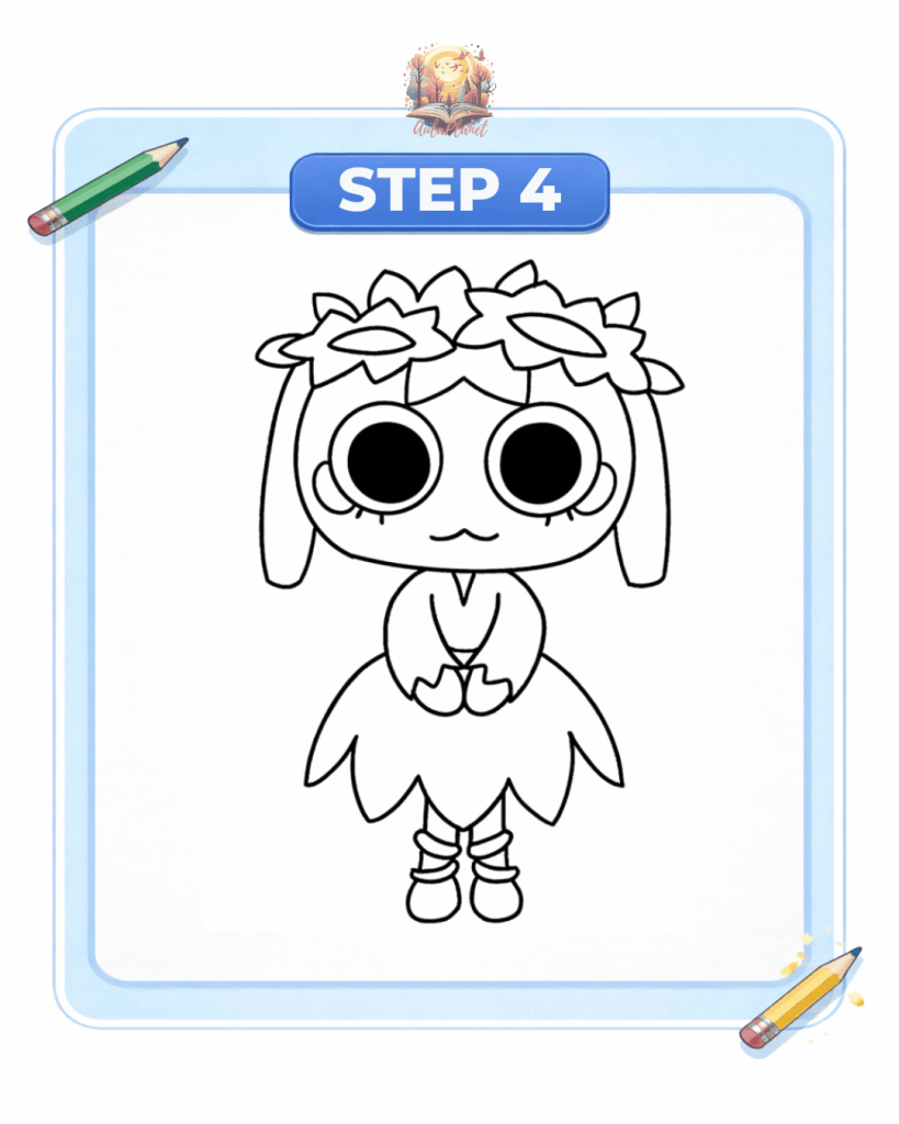 como dibujar sunflower patch bassie paso 4 vestido piernas zapatos dibujo final