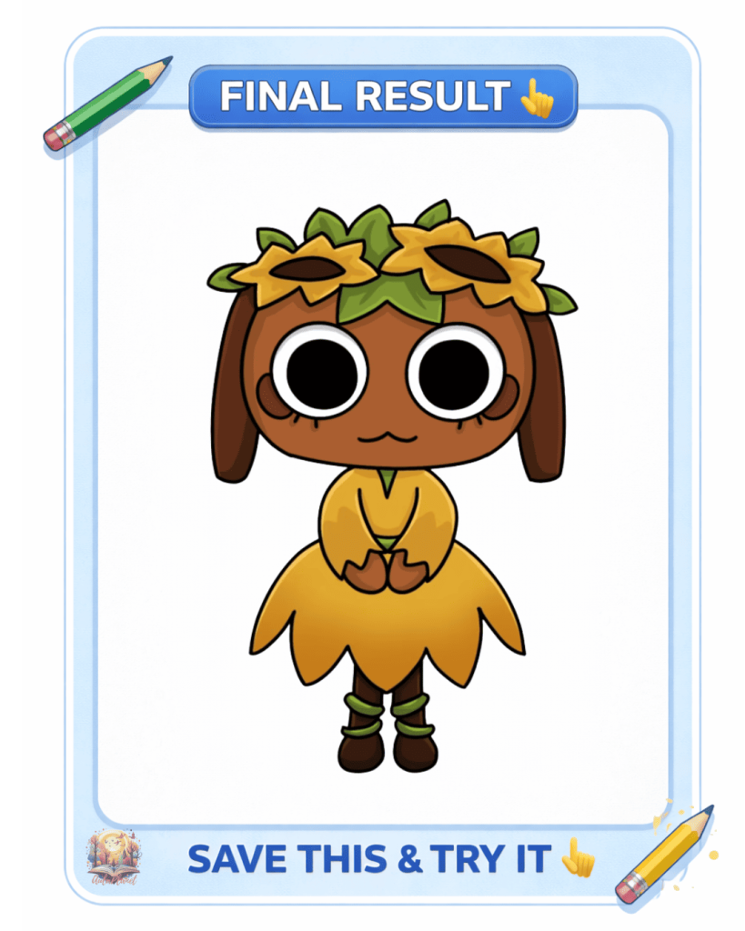 dibujo sunflower patch bassie terminado y coloreado dandy world