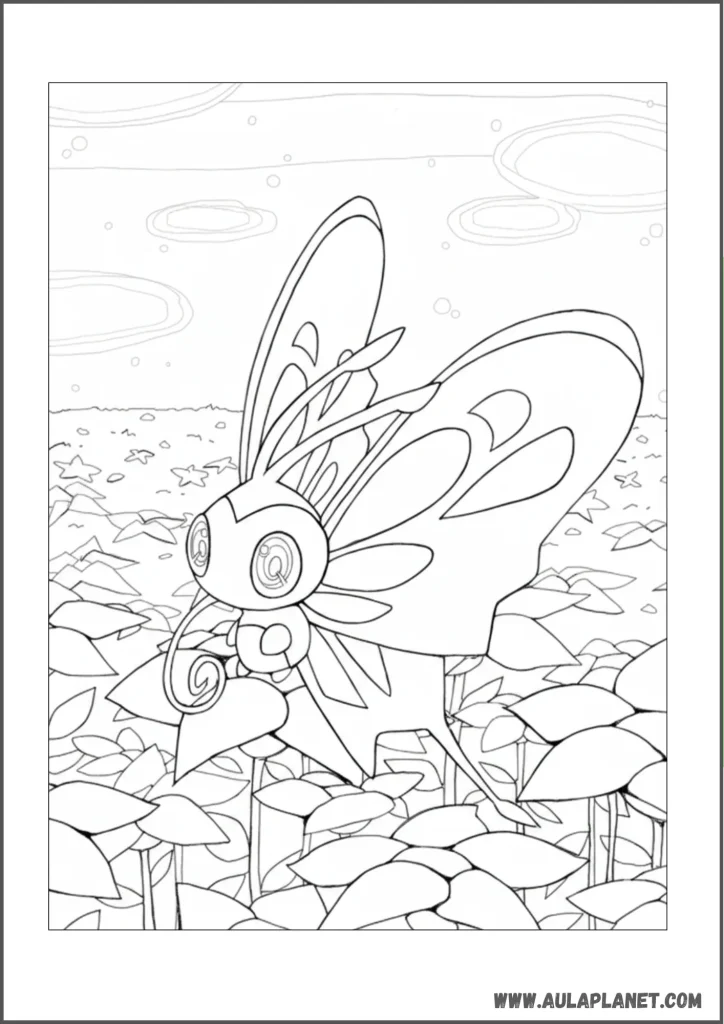 Beautifly en un campo de flores para colorear