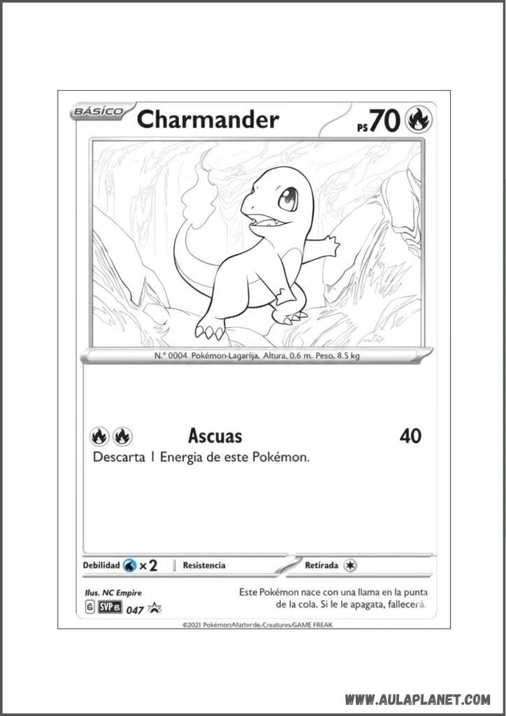 Carta de charmander para colorear
