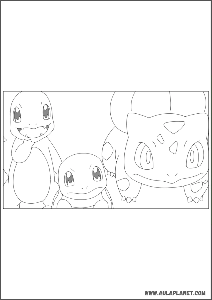 Charmander junto a sus amigos para colorear