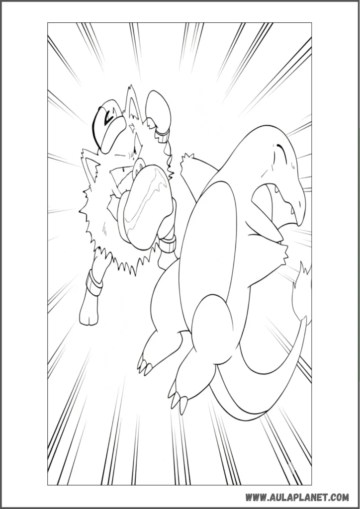Charmander luchando contra Primeape para colorear