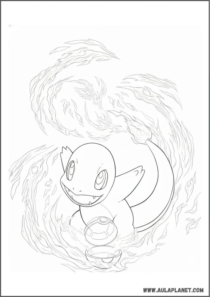 Charmander usando ataque igneo para colorear
