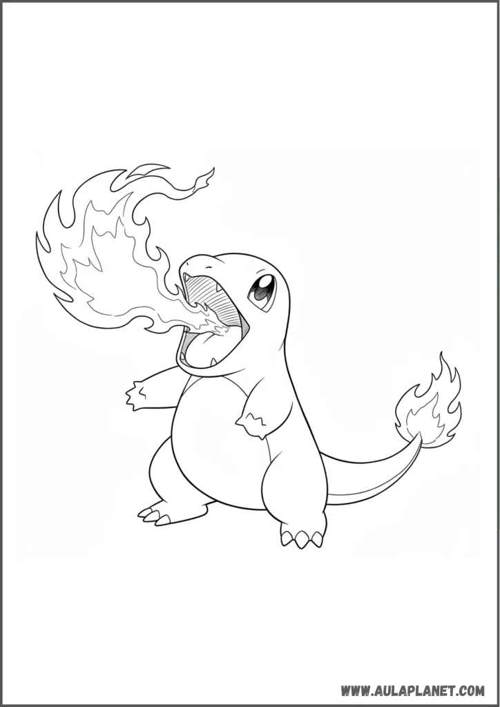 Charmander usando el ataque lanzallamas para colorear