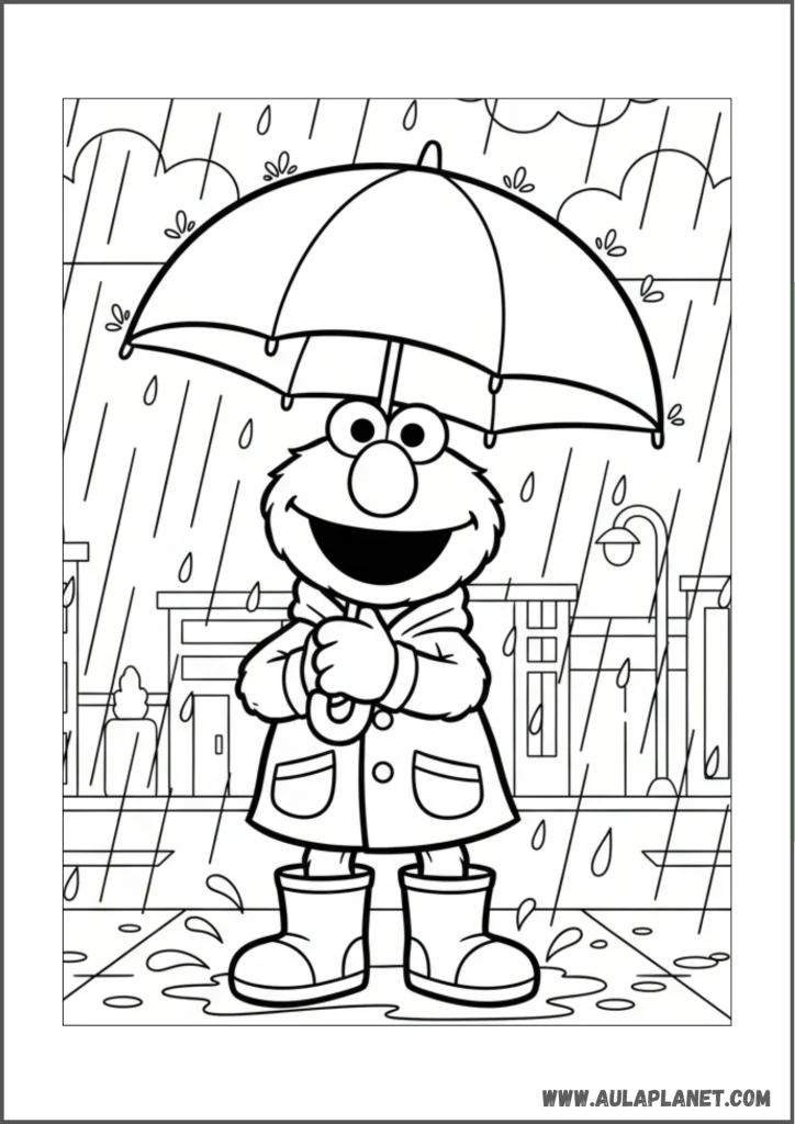 Elmo con paraguas para colorear