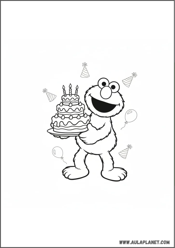 Elmo con pastel para colorear