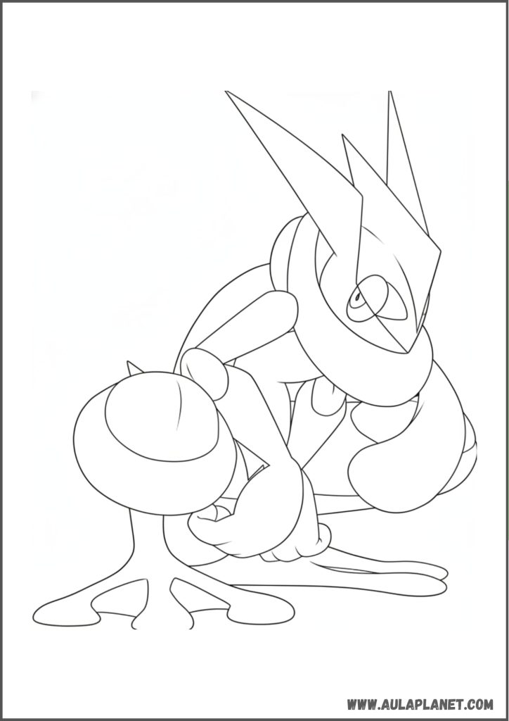 Greninja agachado en acción para colorear