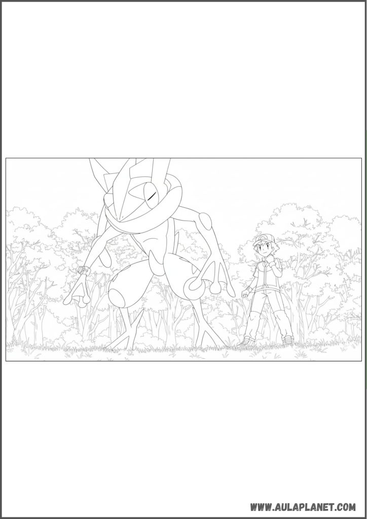 Greninja con entrenador Pokémon para colorear