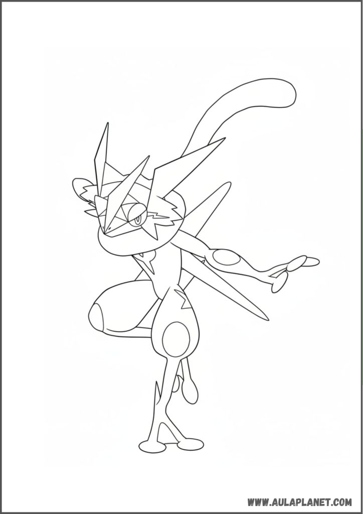 Greninja en pose lateral detallada para colorear