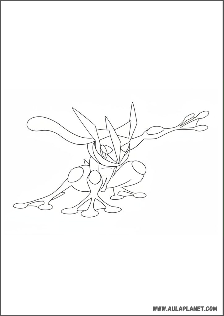 Greninja en pose ninja de combate para colorear